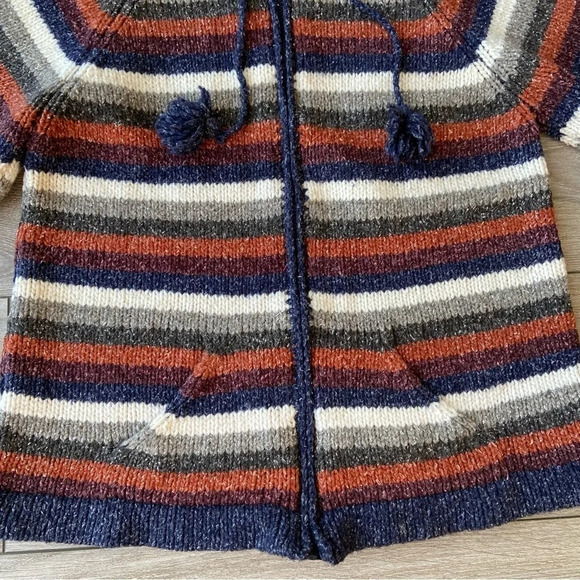 Wool Blend Chunky Knit Striped Boho Hoodie Sweater Jacket - Picture 7 of 12